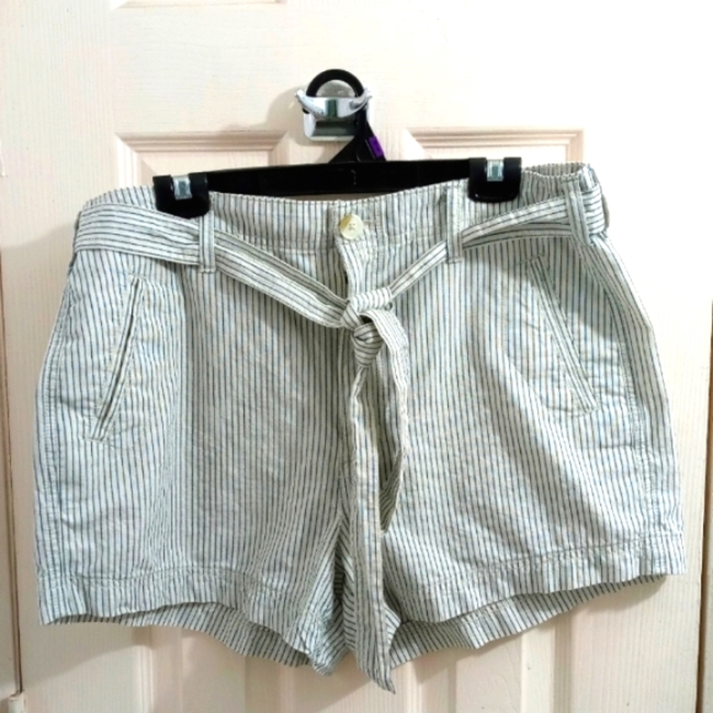 AEO White Blue Stripes Waist Tie Belt  Shorts Size 14